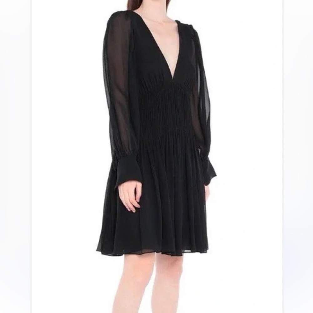 STELLA McCARTNEY Black Silk Crepe Sheer Balloon Sleeve Shift Dress  NWT  size 36